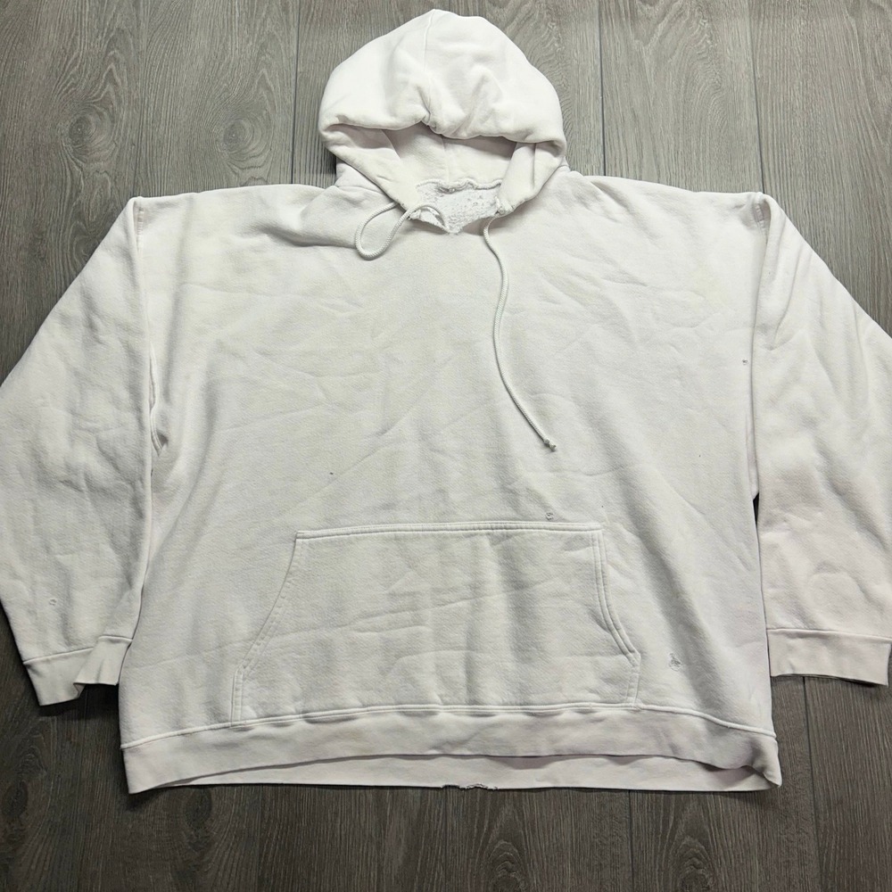 Vintage Blank Heavyweight Hoodie XL White Distressed Boxy Oversized Fleece Mens
